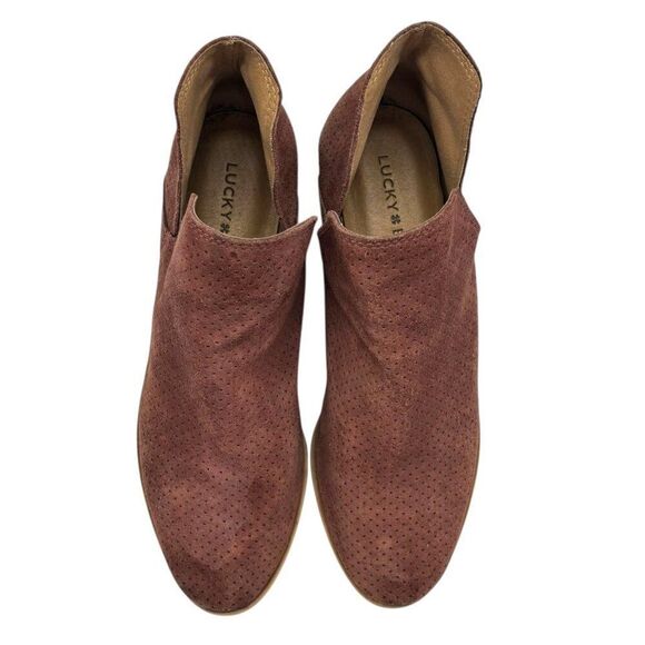Lucky Brand Larna Perforated Booties 7 Low Heel Boot Ankle Boots Clay Brown Red - Picture 2 of 7
